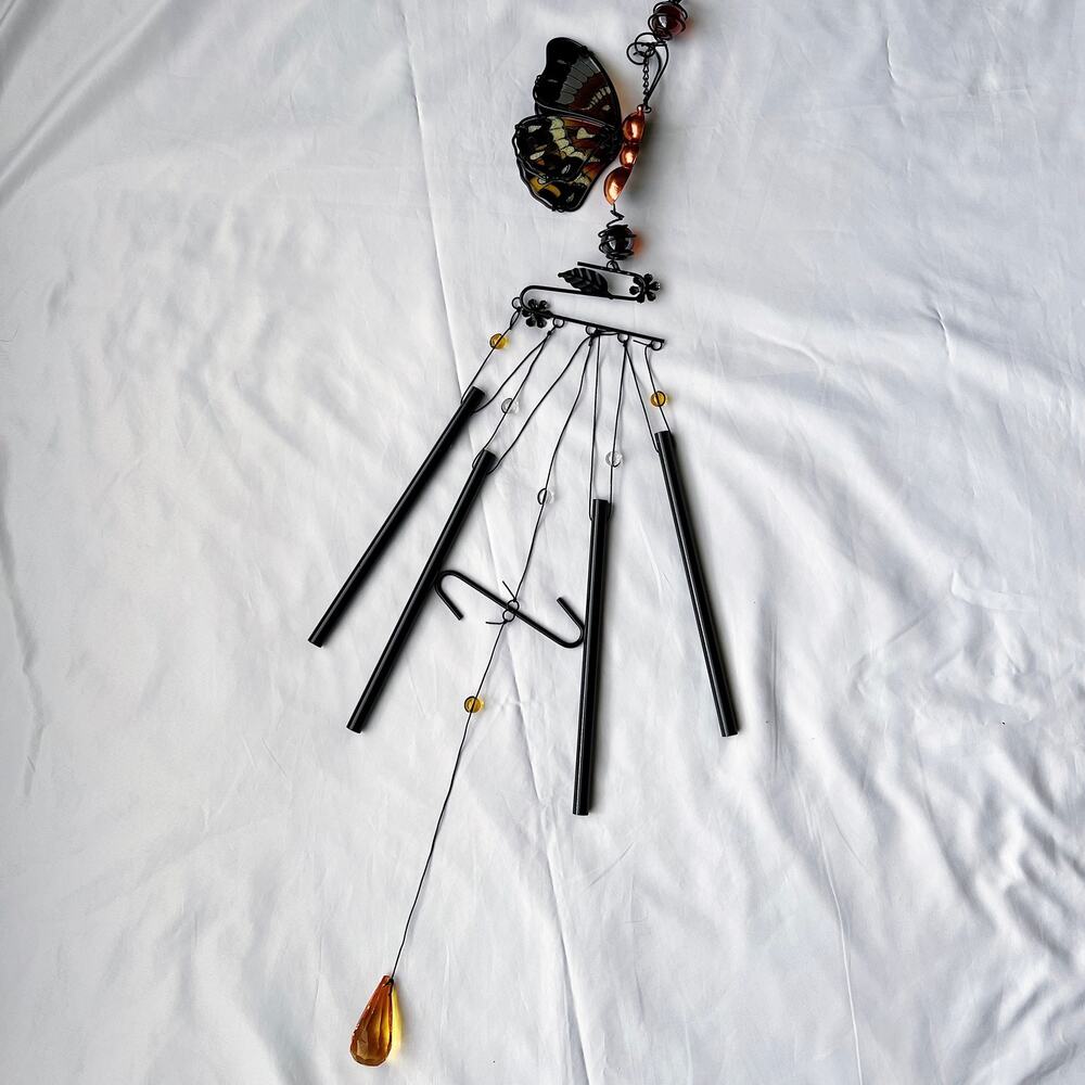 Butterfly Wind Chimes Yellow Gold Black Wings Home Garden Decor Decorative